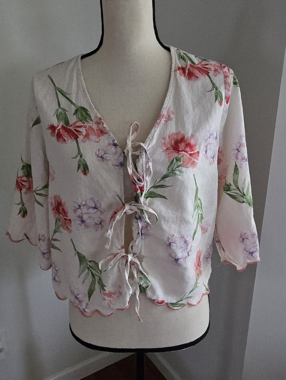 Laura Ashley Linen Blend Tie Front Floral Top M